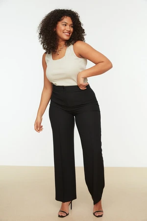 Trendyol Curve Black High Waist Rib Stitching Flared Leg Weave Trousers