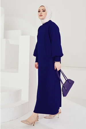 InStyle Mina Balloon Sleeve Sweater Hijab Dress - Navy