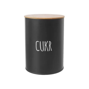 Čierna plechová dóza na cukor s bambusovým vekom Orion, objem 1,3 l