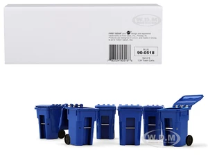 Set of 6 Blue Garbage Trash Bin Containers Replica 1/34 Models by First Gear