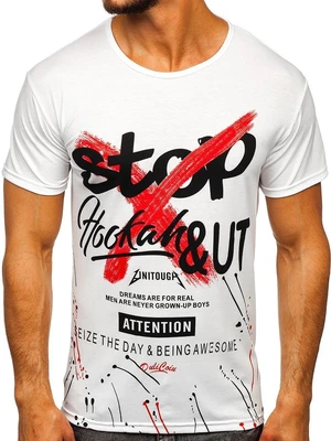 Tricou cu imprimeu alb bărbați Bolf KS1944