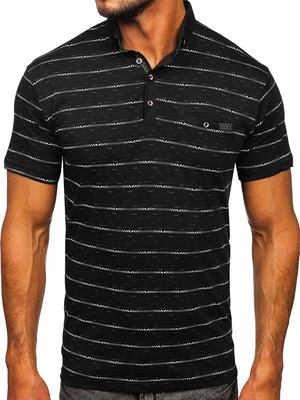 Tricou polo negru cu imprimeu Bolf 192472