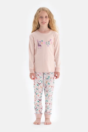 Dagi Ecru Crew Neck Unicorn Printed Pajamas Set