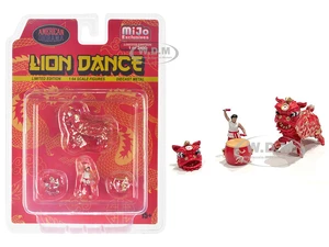 "Lion Dance" 4 piece Diecast Figure Set (1 Figures 1 Lion 2 Accessories) Limited Edition to 2400 pieces Worldwide for 1/64 Scale Models by American D