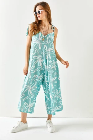 Olalook Women's Mint Green Patterned Camisole Jumpsuit