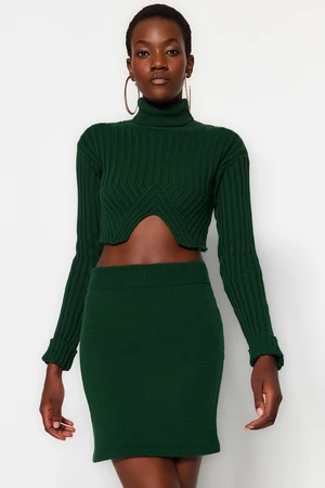 Trendyol Emerald Green Super Crop Turtleneck Skirted Sweater Top-Top Set