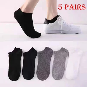 5 Pairs/Lot Mens Socks Short Boat Male Casual Soft Comfy Breathable Solid Color Business High Quality Ankle Black Gray White