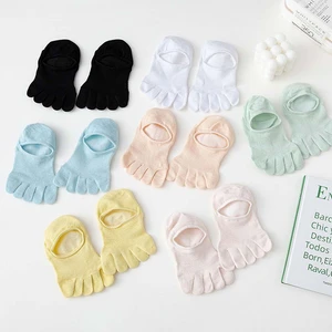 Casual Breathable Women Solid Color Five Toe Short Socks Cotton Mesh Boat Socks Toe Socks Five Finger Socks Female Hosiery