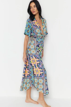 Trendyol Tile Patterned Midi Woven Cut Out/Window Beach Dress