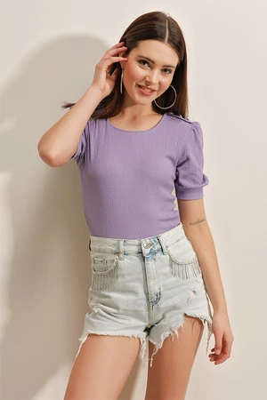 Bigdart 0468 Button Detailed Knitted Blouse - Lilac