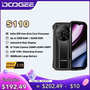 DOOGEE S110 Rugged 12GB+256GB Rear Display 6.58” FHD Waterdrop Screen Helio G99 Octa Core 66W Fast Charging 10800mAh Battery