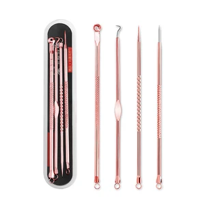 Rose Gold 4pcs/set Blackhead Comedone Acne Pimple Belmish Extractor Vacuum Blackhead Remover Tool Spoon for Face Skin Care Tool