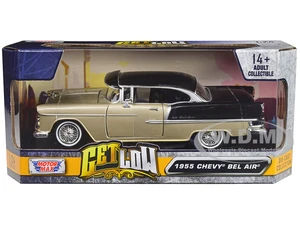 1955 Chevrolet Bel Air Lowrider Hard Top Beige Metallic and Black "Get Low" Series 1/24 Diecast Car Model by Motormax