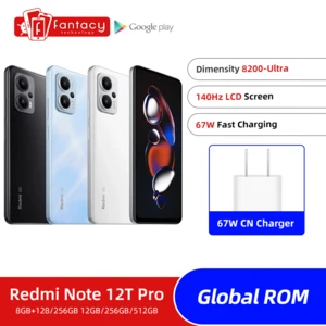 Global ROM Redmi Note 12T Pro Dimensity 8200 Ultra 140Hz LCD Display 64MP Triple Camera 5080mAh Battery 67W Charging