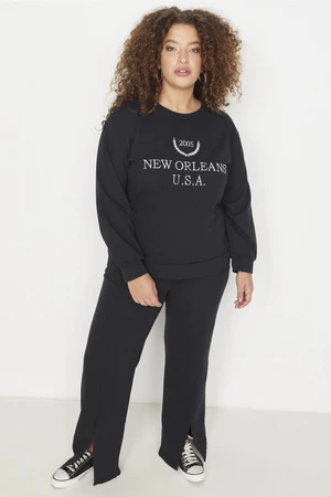 Trendyol Curve Black Crewneck Printed Knitted Tracksuit Set