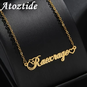 Atoztide 2022 Customized Stainless Steel Frosted Name Necklace With Heart Personalized Letter Choker Pendant Nameplate Gif