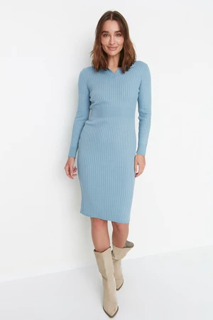 Trendyol Blue Blue Midi Knitwear Polo Neck Sukienka