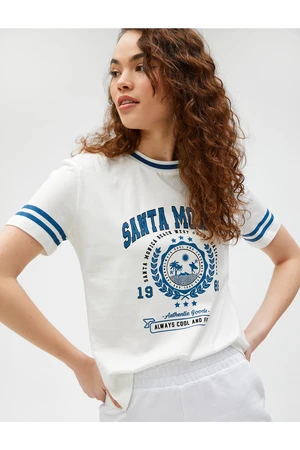 Koton College Print T-Shirt Short Sleeved Crew Neck Cotton