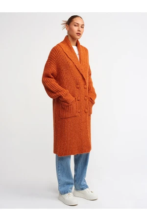 Dilvin 60162 Bathrobe Collar Knitwear with Pockets Cardigan-burnt T.