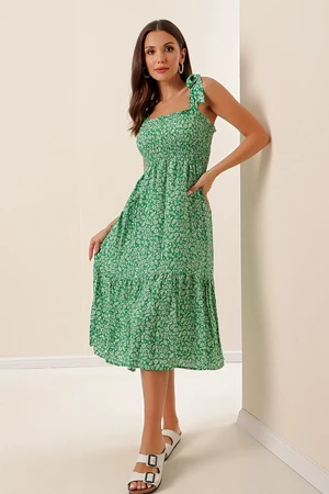 By Saygı Shawl Patterned Gippe Viscose Dress Green