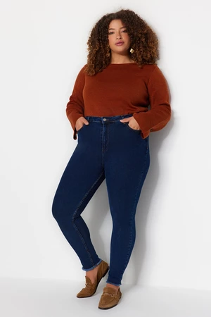 Trendyol Curve Dark Blue Leg Detailed Flexible Skinny Jeans