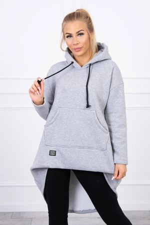 Wadded sweatshirt with long back and grey hood