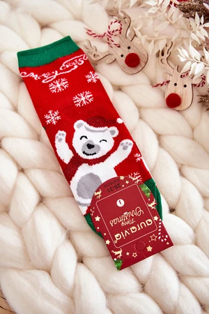 Children's socks "Merry Christmas" Cheerful bear red