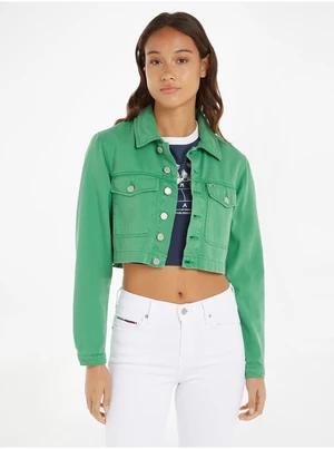 Zelená dámská džínová crop top bunda Tommy Jeans - Dámské