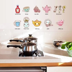 Cartoon Kitchen Utensil Wall Sticker Removable Kitchen Decorative Stickers Multi Color PVC Decals