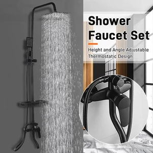 Wall Mount Exposed Shower System with Thermostatic 8 Inch Round/Square Shower Head Adjustable Handheld Sprayer and Bottl