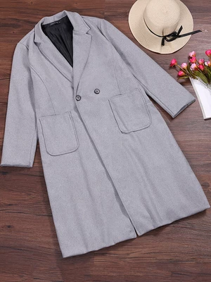 S-5XL Women Loose Turn-Down Collar Button Pocket Wool Outwear Coats