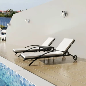 3 Piece Outdoor Furniture Set 2 Sun Loungers with Table Poly Rattan Black