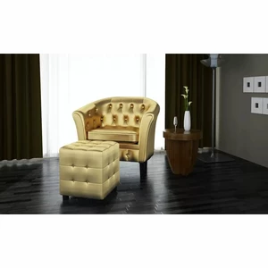 Tub Chair with Footstool Gold Faux Leather