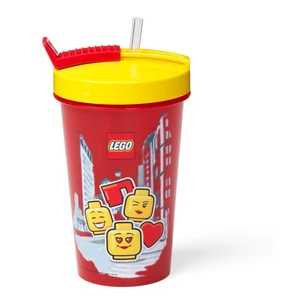 Červený téglik s žltým vekom a slamkou LEGO® Iconic, 500 ml