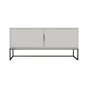 Biely dvojdverový TV stolík s kovovými nohami v čiernej farbe Tenzo Lipp, šírka 118 cm