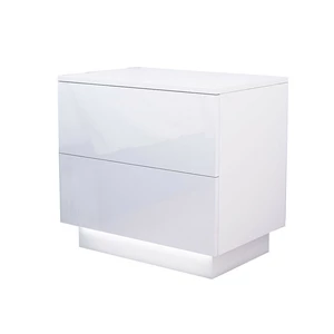 Woodyhome High Gloss LED Nightstand With 2 Drawers Modern Bedside Table File Cabinet Holder Chest Bedroom Office