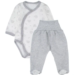 Body dlouhý rukáv zap. bokem+polodupačky Teddy Baby - šedý, vel. 62 (2-3m)