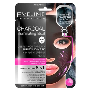 EVELINE Charcoal Hydratační pleťová textilní maska s uhlím 20 ml