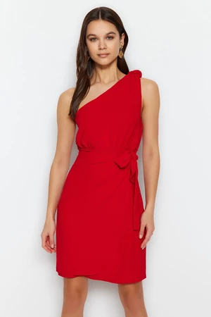 Trendyol Red dupla mellű szőtt csomó részletes szőtt ruha
