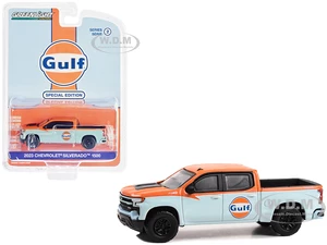 2023 Chevrolet Silverado 1500 Z71 Pickup Truck Light Blue and Orange "Gulf Oil Special Edition" Series 2 1/64 Diecast Model Car by Greenlight