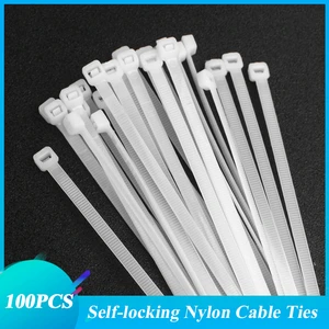 100pcs/bag White Nylon Cable Self-locking Plastic Reusable Cable Ties Recycle High Quality Nylon May Loose Slipknot