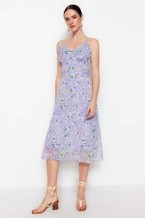 Trendyol Lilac Midi Woven Lined Floral Pattern Woven Dress