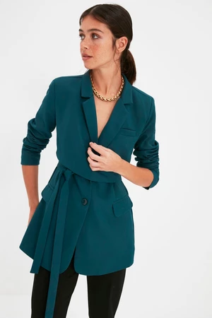 Trendyol Emerald Green Regular Lined Tie Woven Blazer Jacket