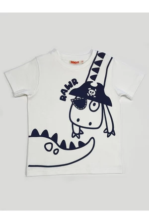 Denokids Pirate Dino Boys' White Combed Combed Cotton T-shirt