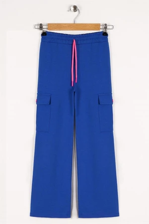 zepkids Girls' Sax-colored sweatpants with cargo pockets and wide legs.