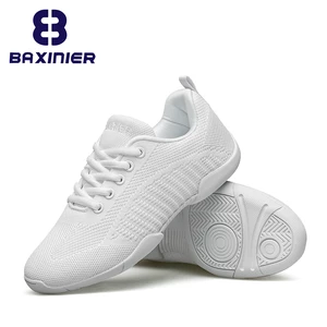 BAXINIER Girls White Cheer Shoes Trainers Breathable Kids Training Dance Shoes Lightweight Youth Cheer Competition Sneakers
