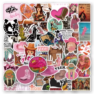 10/50Pcs Cowgirl Stickers,Pink Cowgirl Hat Cowgirl Boots Stickers,Perfect for Water Bottle Laptop Scrapbooking Cowgirl Gift