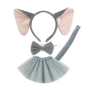1/3/4 Elephant Costume Accessories Set-Elephant Ears Headband,Bowtie,Tail Tutu Accessories Kit Kid Elephant Costumes