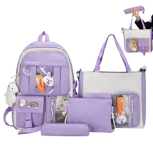 Backpack For School Aesthetic Set Of 4 Aesthetic Backpack Set For School Large Capacity Schoolbag With Kawaii Pin And