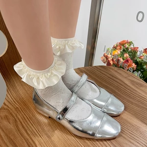 JK Lolita Kawaii Lacework Ruffles Socks Japanese Style Girls Sweet Cute Short Socks Women Solid Color Black White Frilly Socks
